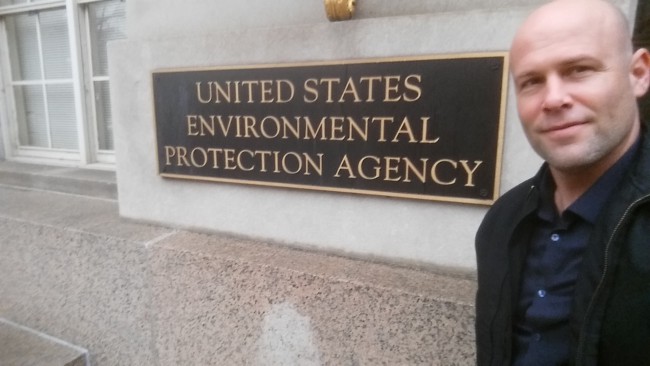 Dogwood Alliance's Program Director, Tyson Miller, outside of the United States Environmental Protection Agency. 